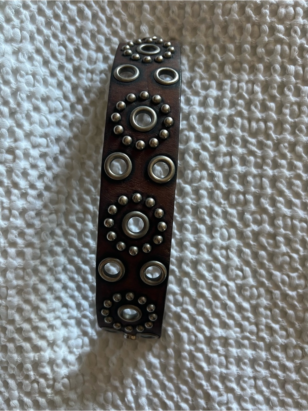 Vintage BoHo Brown Leather Bracelet Metal Studded Grommets Detail 9”